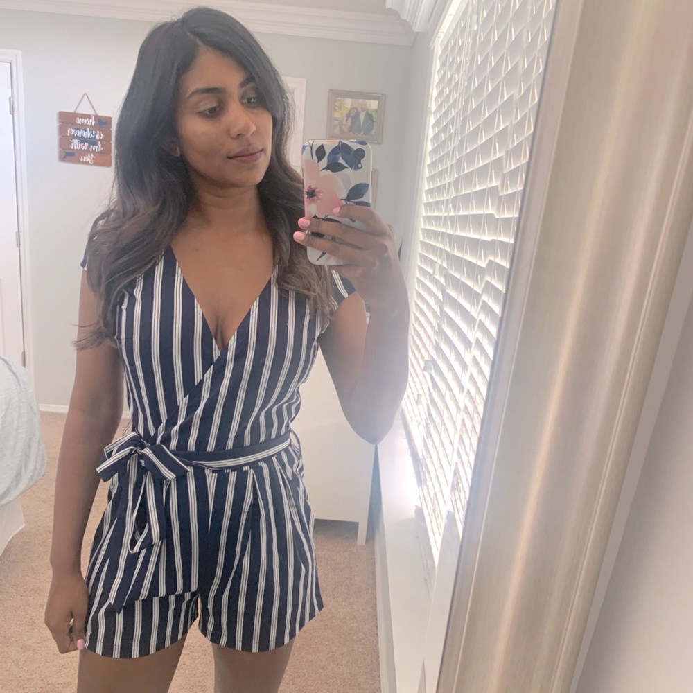 Striped Romper with Tie Belt